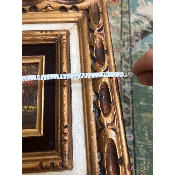 I Cafieri Oil Painting Autumn River Landscape Ornate Wooden Frame Mid century - Picture 9 of 12